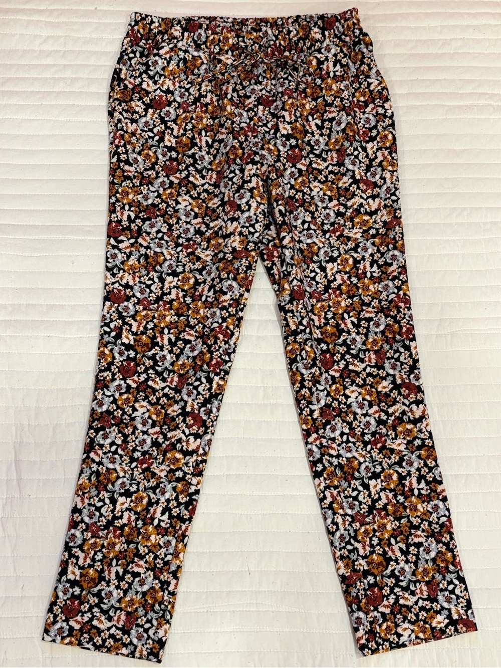 One By Chapter One Floral High Waisted Work Pants Women's Small Drawstring Waist